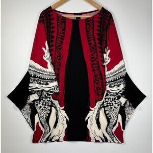 Ava Varro Red Black Abstract Horse Wearable Art Tunic Blouse XL Handcrafted USA